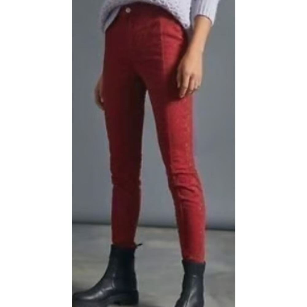 Pilcro Anthropologie Red Damask Hi Rise Denim Legging sz 27